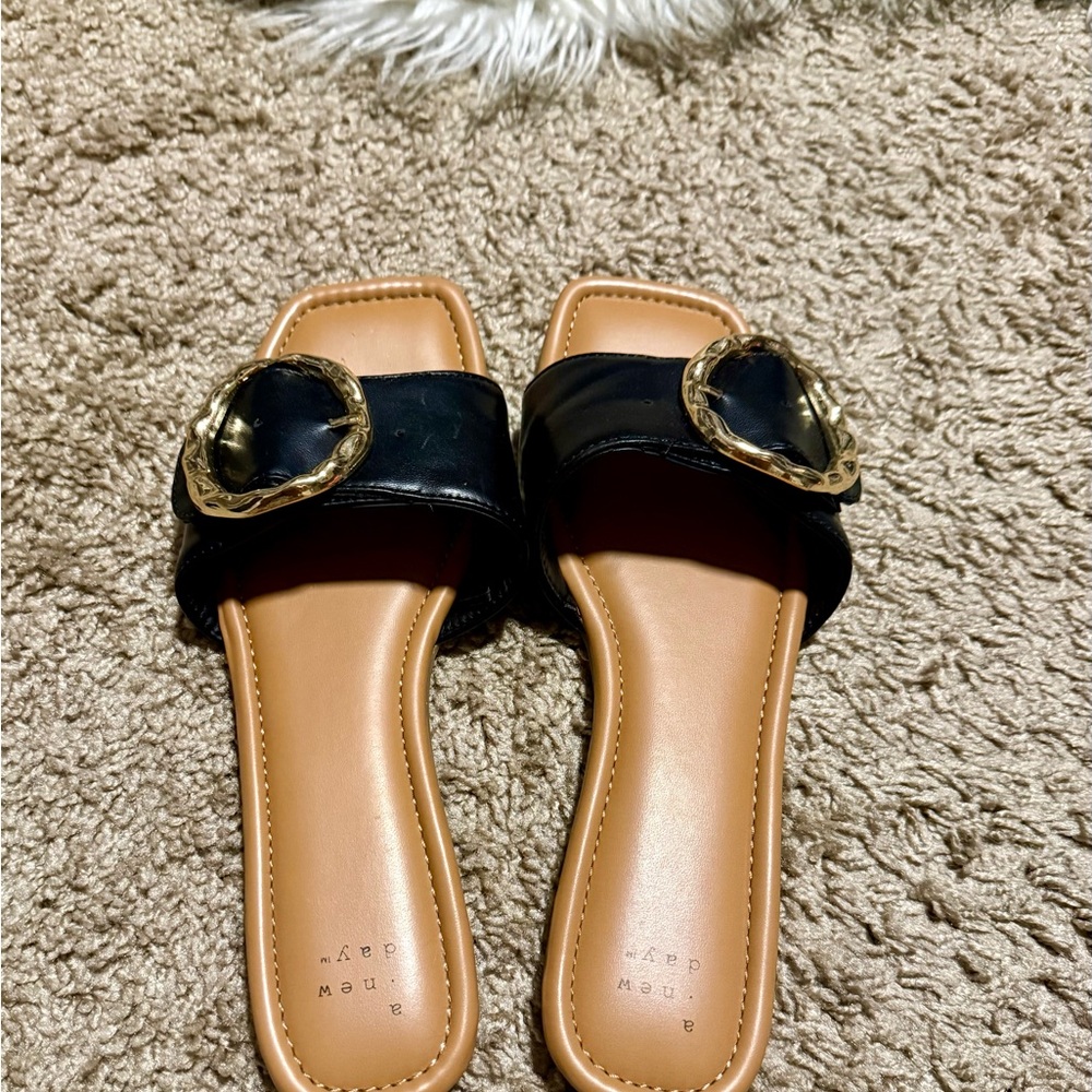 a new day Black and Tan Buckle Sandals
